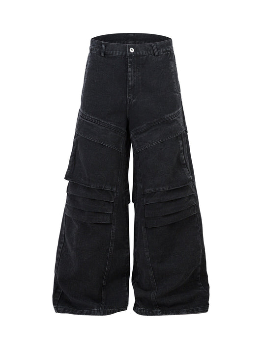 Deconstructed Split Pleated Pocket Cargo Jeans