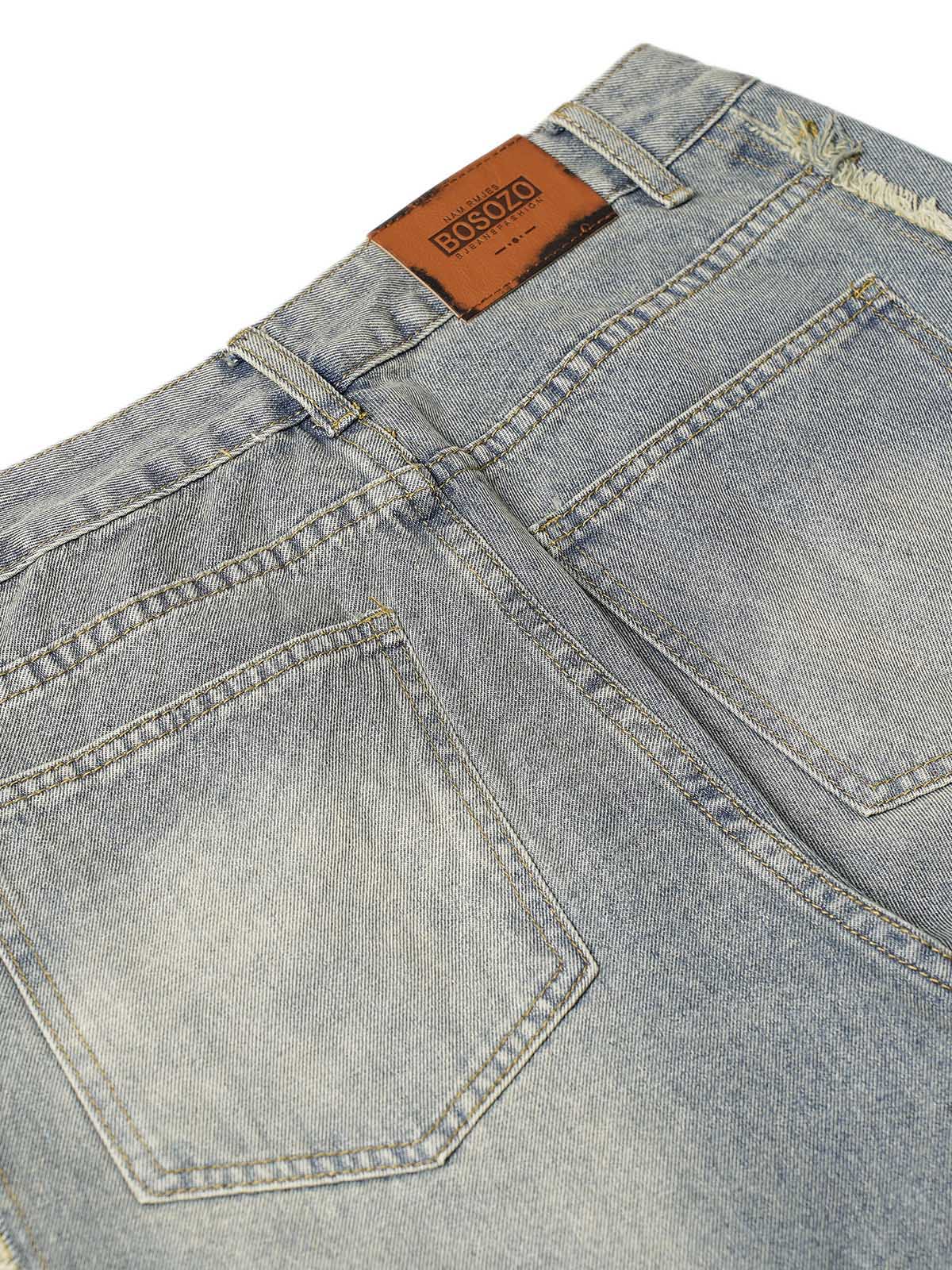 Thesupermade Washed Distressed Raw Edge Baggy Jeans