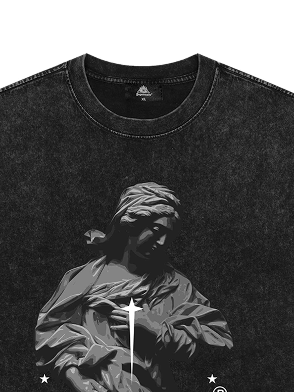Original Virgin Mary Sculpture Star Print T-Shirt