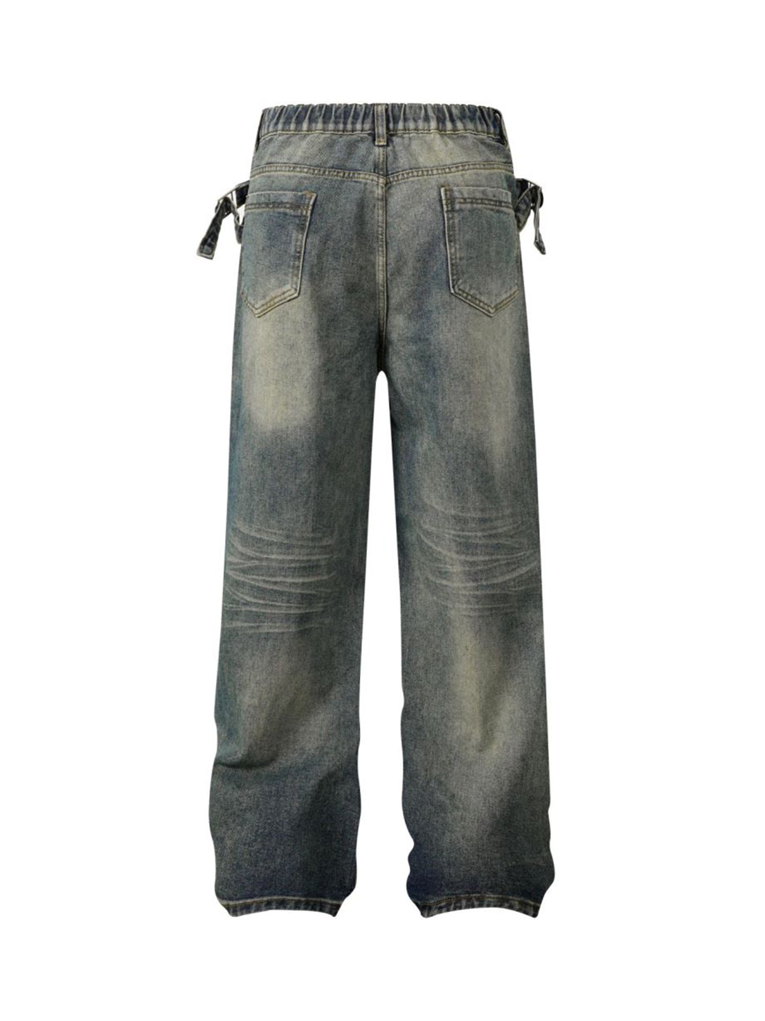 Thesupermade Washed Distressed Waistband Straight Jeans