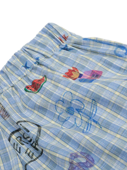 Pantalon à carreaux amusant à imprimés floraux et fruités