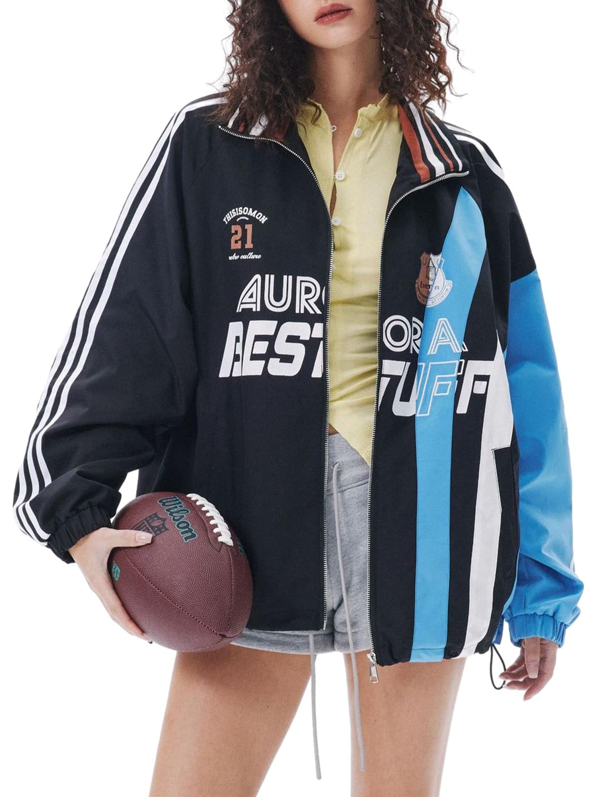 Jerseyjacke mit Retro-Kontrastnähten