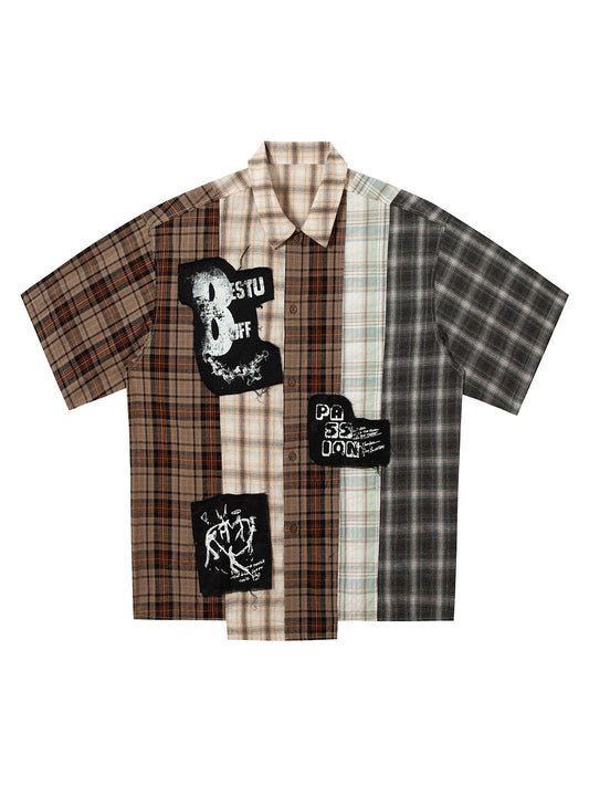 Chemise à manches courtes à carreaux patchwork