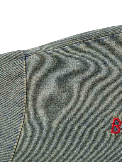 T-Shirt aus gewaschenem Patchwork-Denim mit Farbverlauf im Used-Look