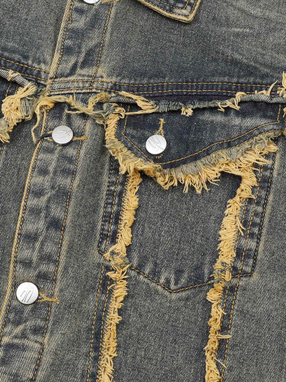 Veste en jean vieilli à bords bruts Supermade