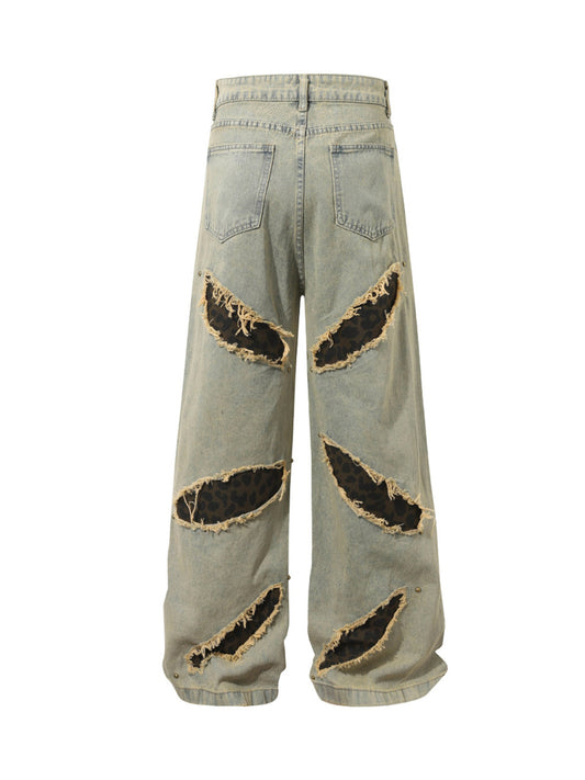 Distressed Raw Edge Patch Jeans