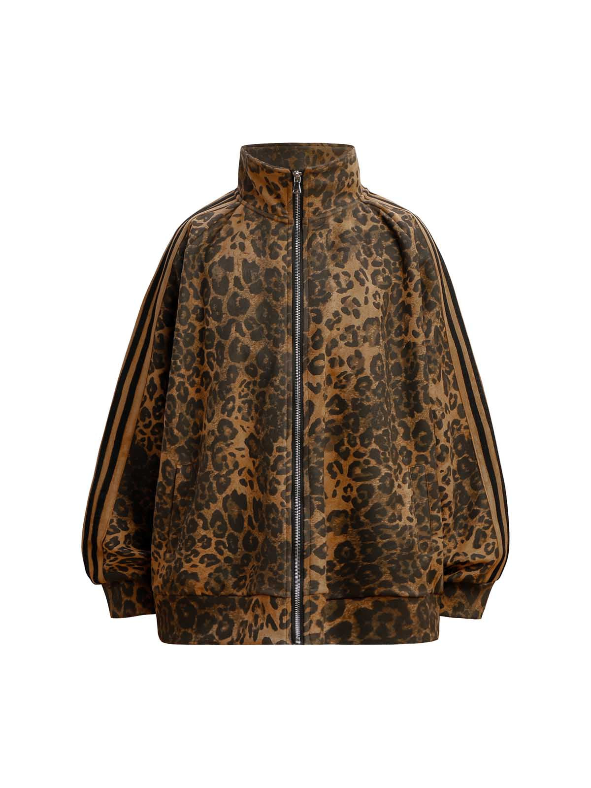 Thesupermade Leopard Print Suede Zipper Jacket