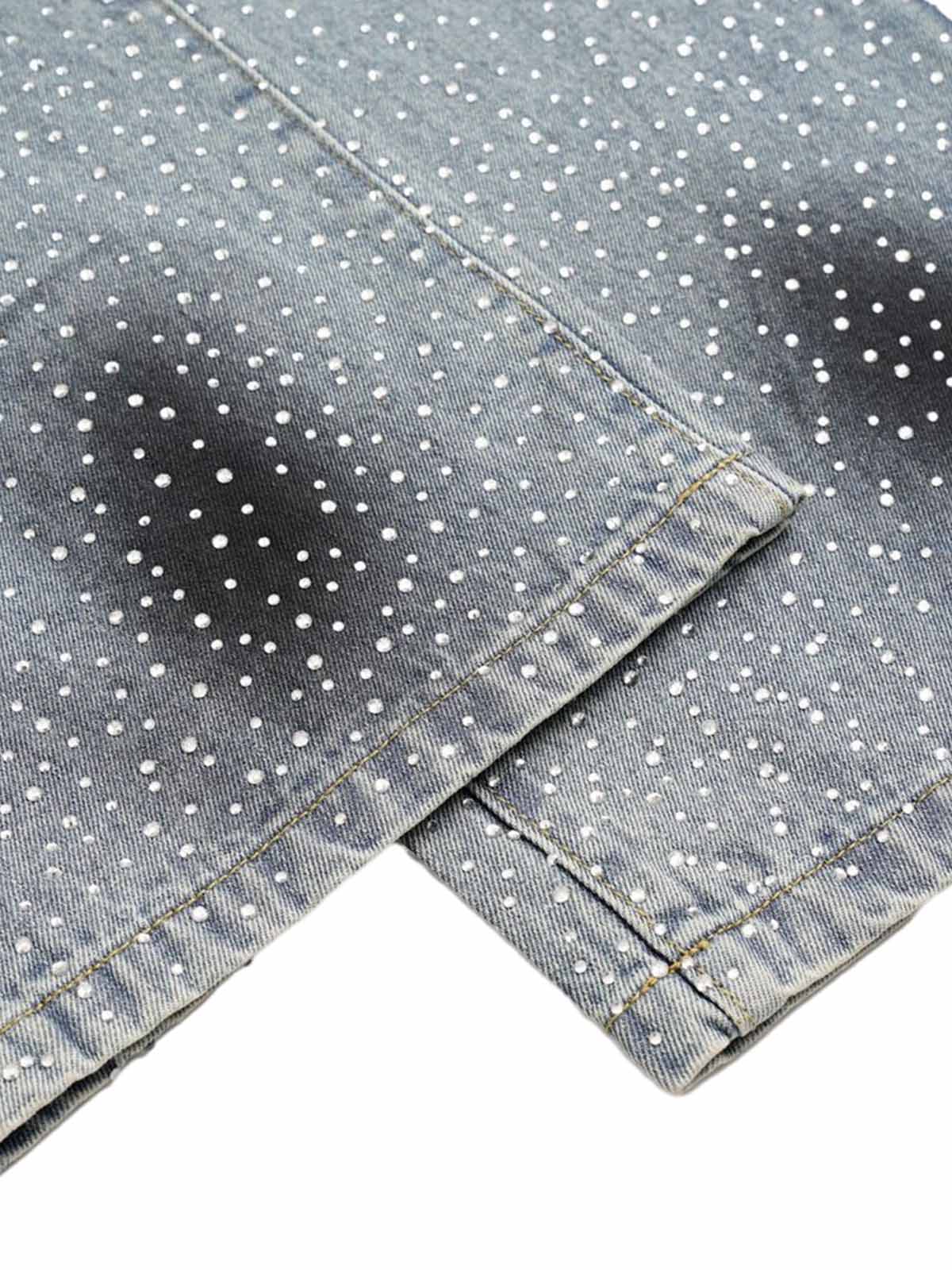 Washed Gradient Rhinestone Straight Jeans