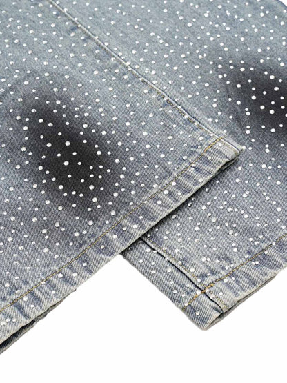 Washed Gradient Rhinestone Straight Jeans