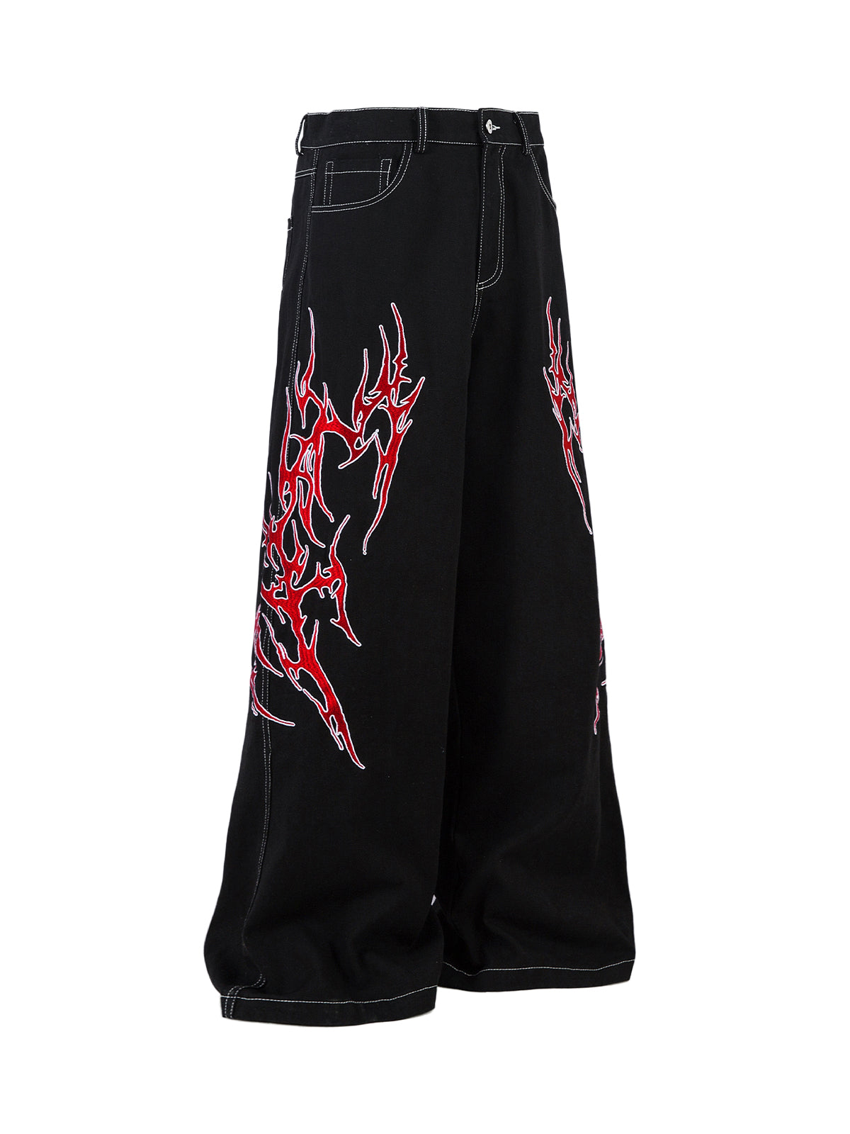 Baggy-Jeans mit kontrastierender Flammenstickerei – 2364