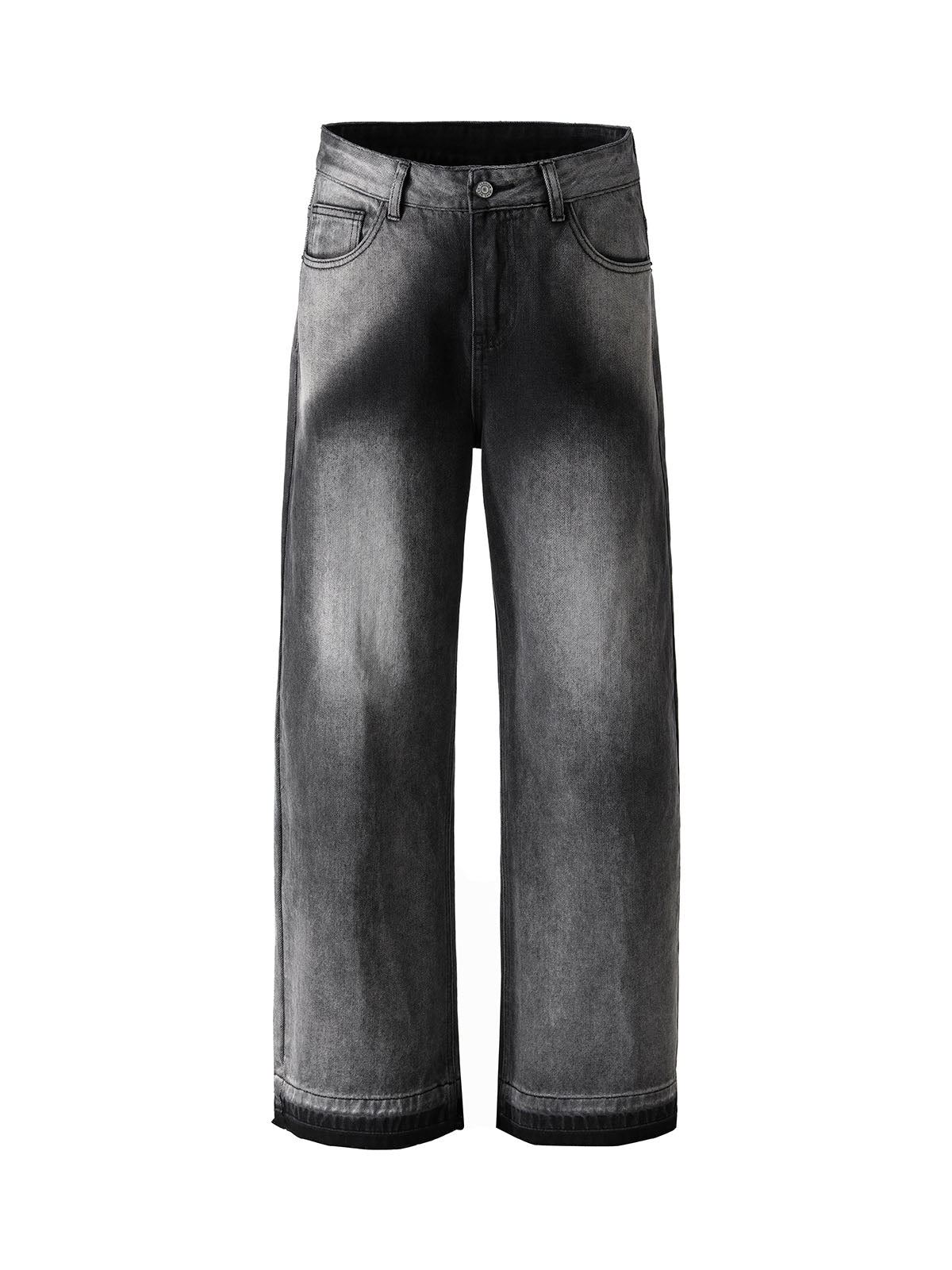 Washed Raw Edge Straight Jeans