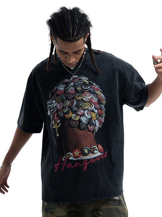 Street Washed Portrait Print T-shirt