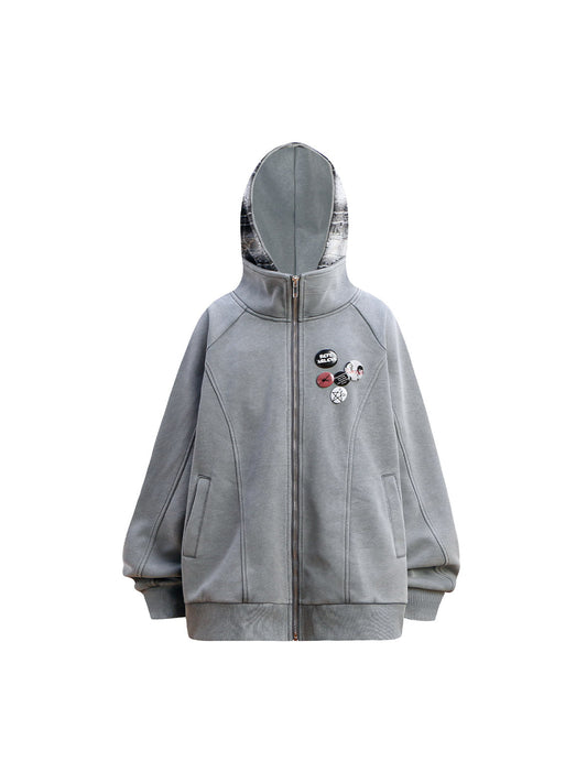 Mehrfarbiger Fleece-Hoodie mit Reißverschluss