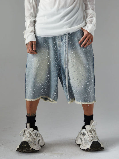 Distressed Rhinestone Denim Jorts