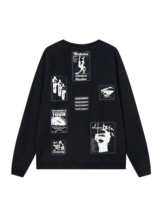 Retro Applique Embroidery Printed Long Sleeve T-Shirt