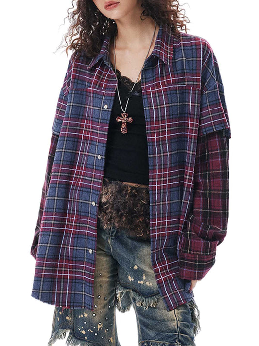 Chemise rétro à carreaux imitation deux pièces