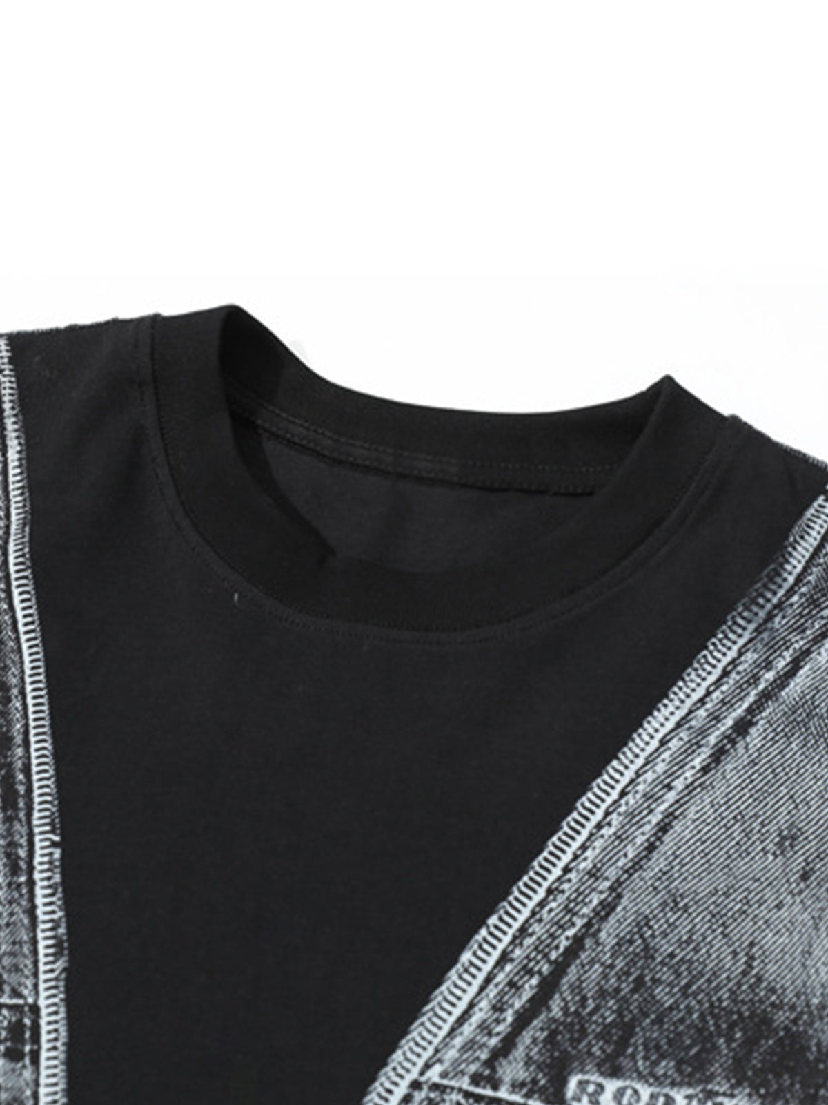 Faux Two-Piece Denim Vest Print T-Shirt