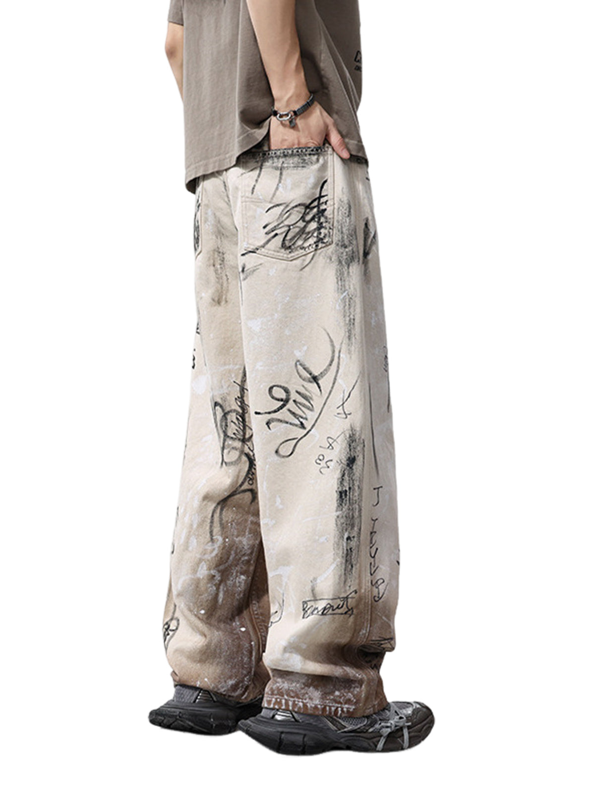 Baggy-Jeans mit verwaschenem Graffiti-Print