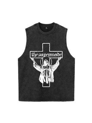 Distressed Cross Graphic Vest