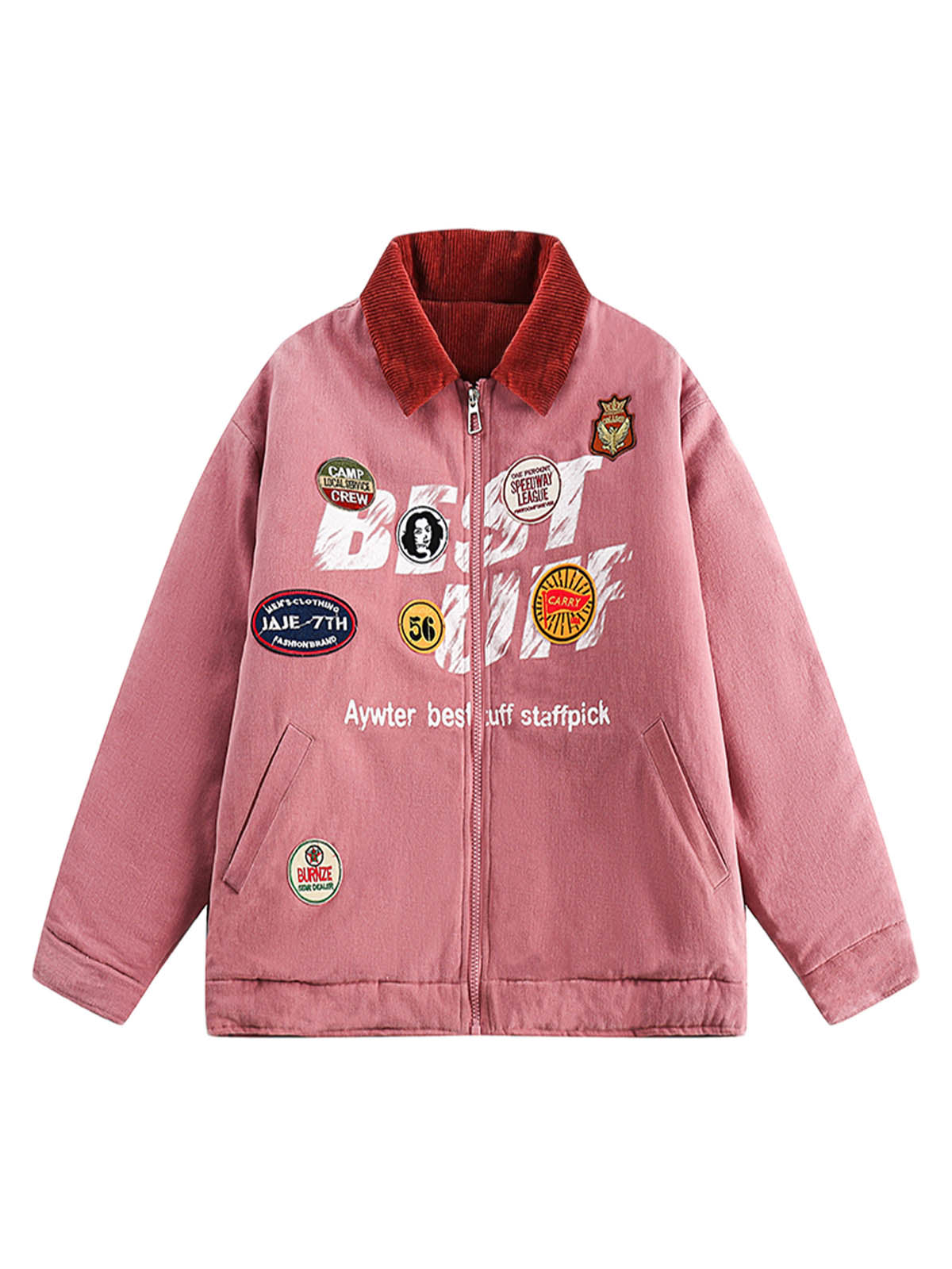 Gesteppte Barn-Jacke mit Stehkragen und Stickerei-Patchwork-Print