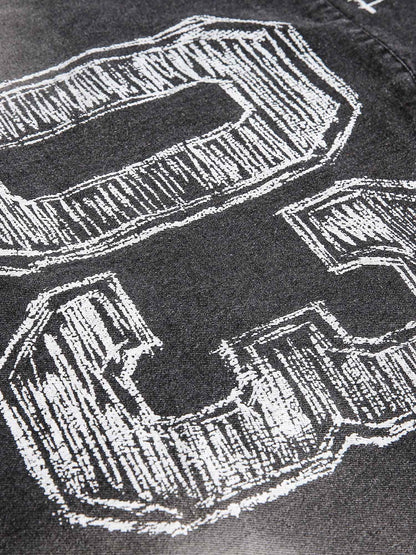 Thesupermade – Kapuzenpullover aus gewaschenem Denim im amerikanischen Retro-Look, Distressed-Look – 2176