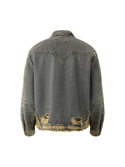 Veste en jean vieilli à bords bruts Supermade