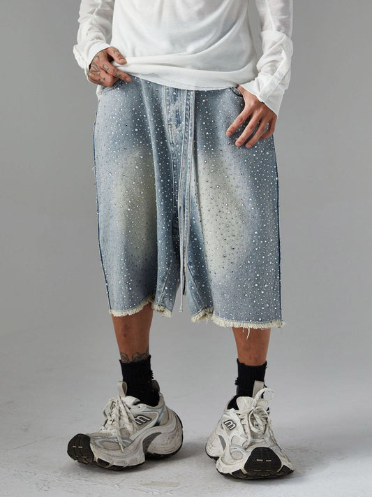 Distressed Rhinestone Denim Jorts