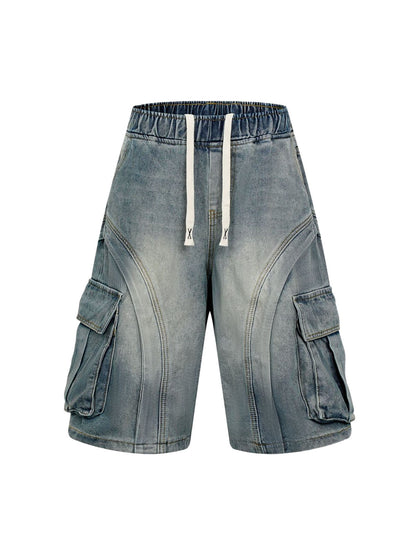 Washed Cargo Denim Shorts - 2382