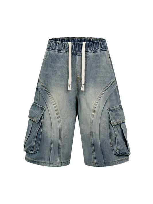 Washed Cargo Denim Shorts - 2382