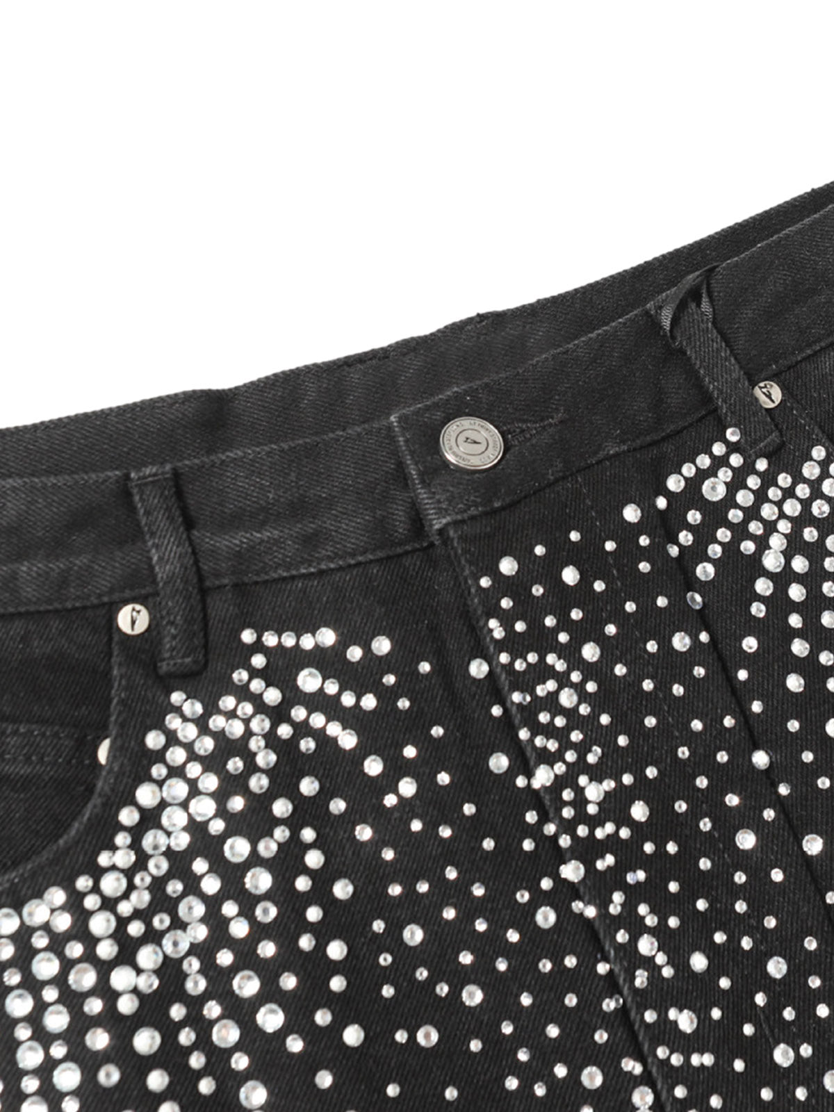 Retro Washed Rhinestone Raw Edge Denim Shorts