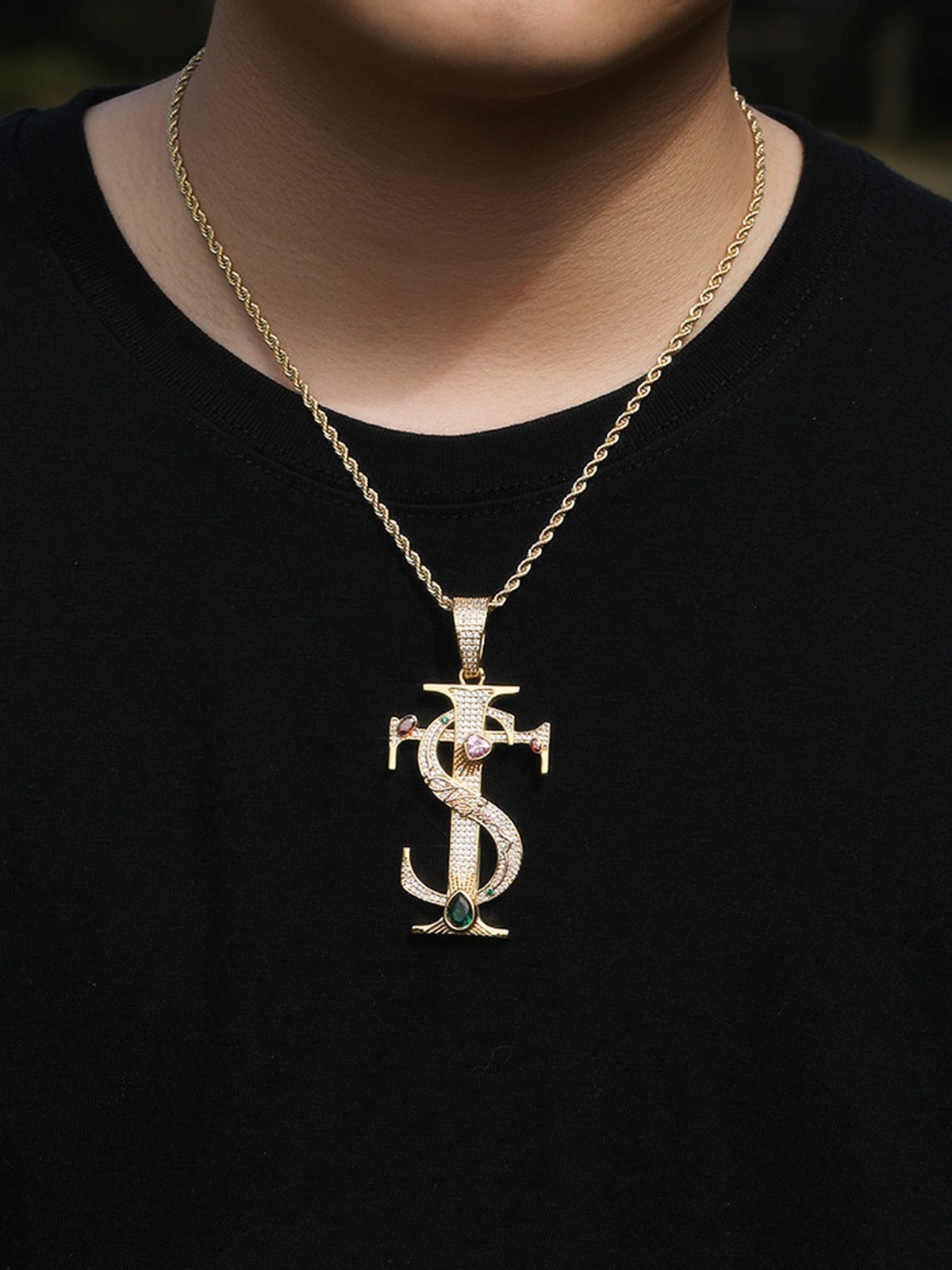 Zircon S Cross Pendant Necklace