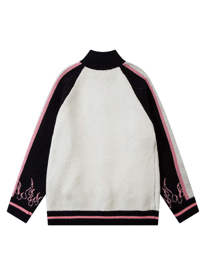 Pull zippé à col montant en jacquard de couleur contrastée Thesupermade