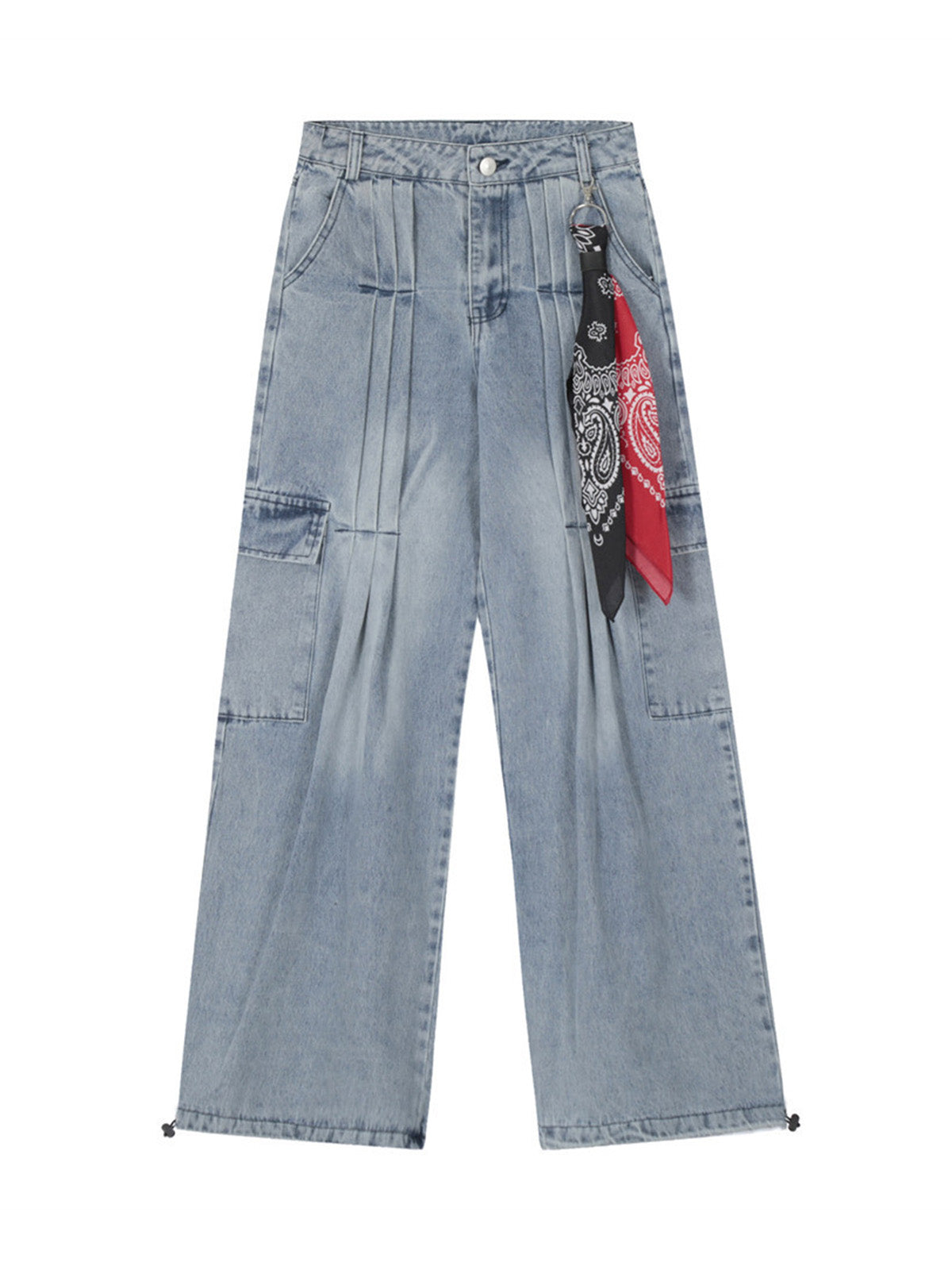 Side-Scarf Pleated Baggy Jeans