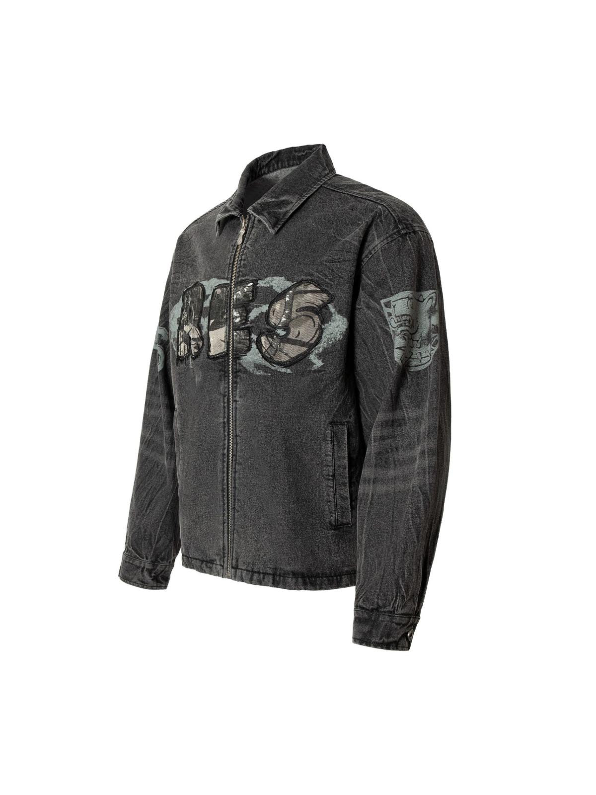 Veste en jean à rivets et imprimé brodé Wasteland