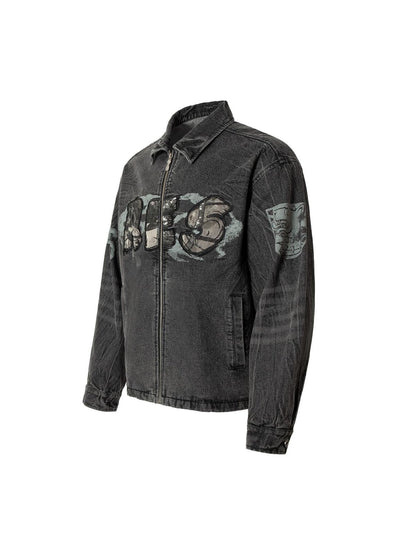 Veste en jean à rivets et imprimé brodé Wasteland