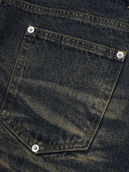 Distressed Washed Distressed Denim Shirt & Jorts Set