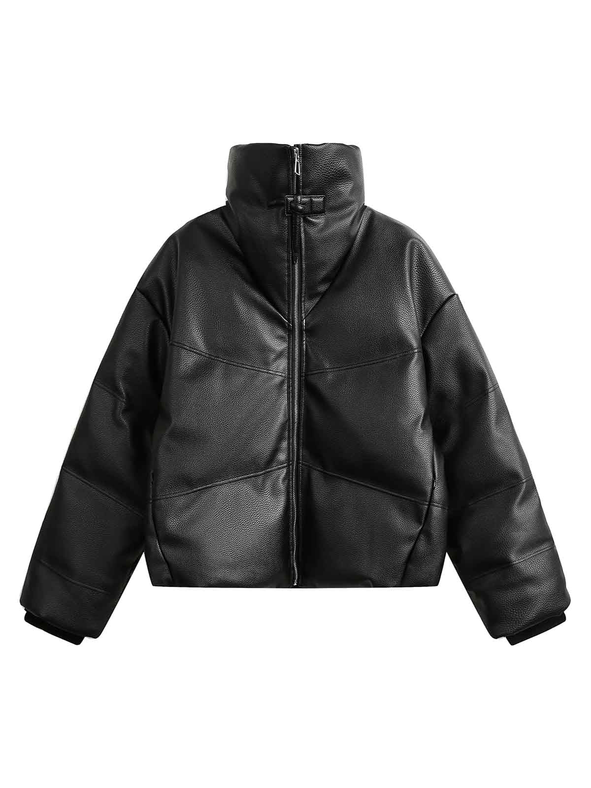 Thesupermade Stand collar short PU leather Quilted Puffer Jacket