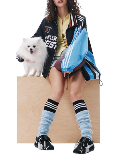 Jerseyjacke mit Retro-Kontrastnähten