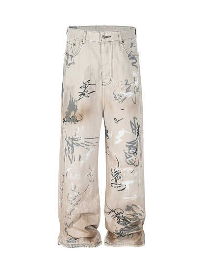 Thesupermade Baggy-Jeans mit handbemalten Graffiti-Motiven – 1885 