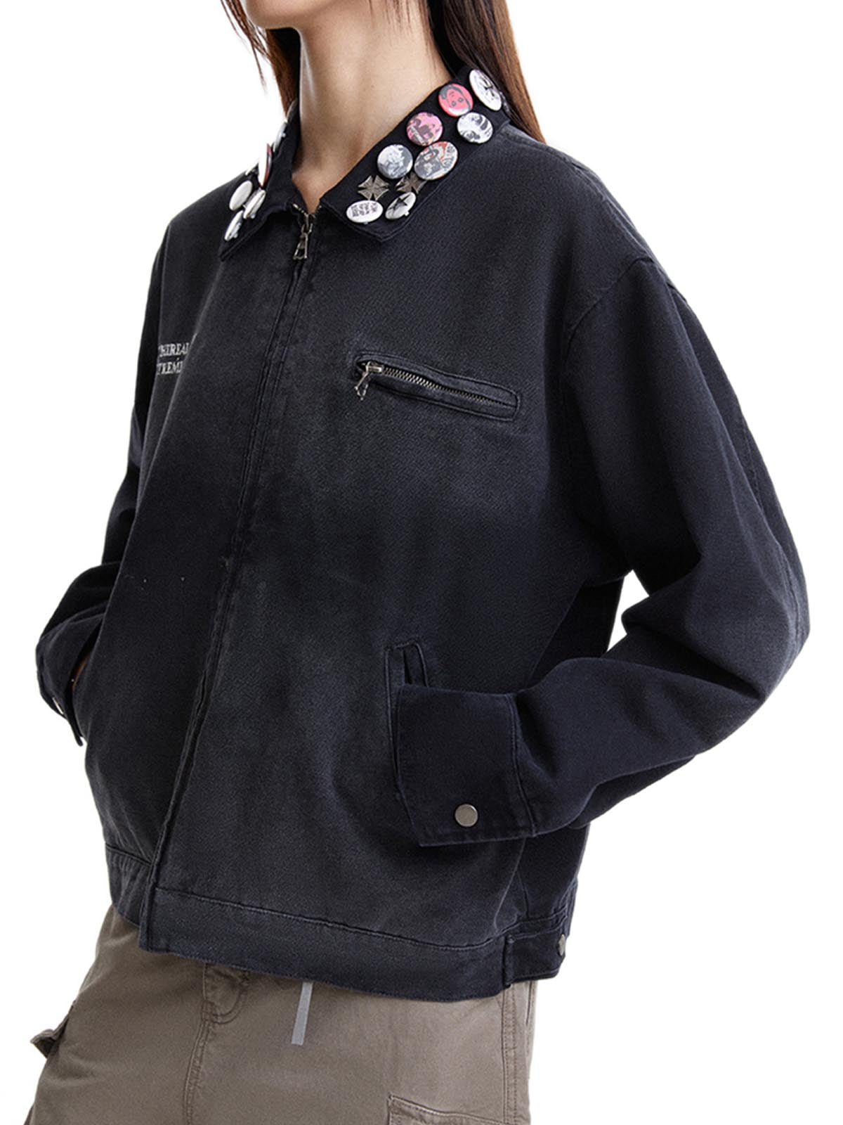 Thesupermade Vintage Gradient Badge Collar Detroit Work Jacket