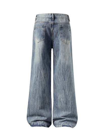 Washed Distressed Straight Jeans