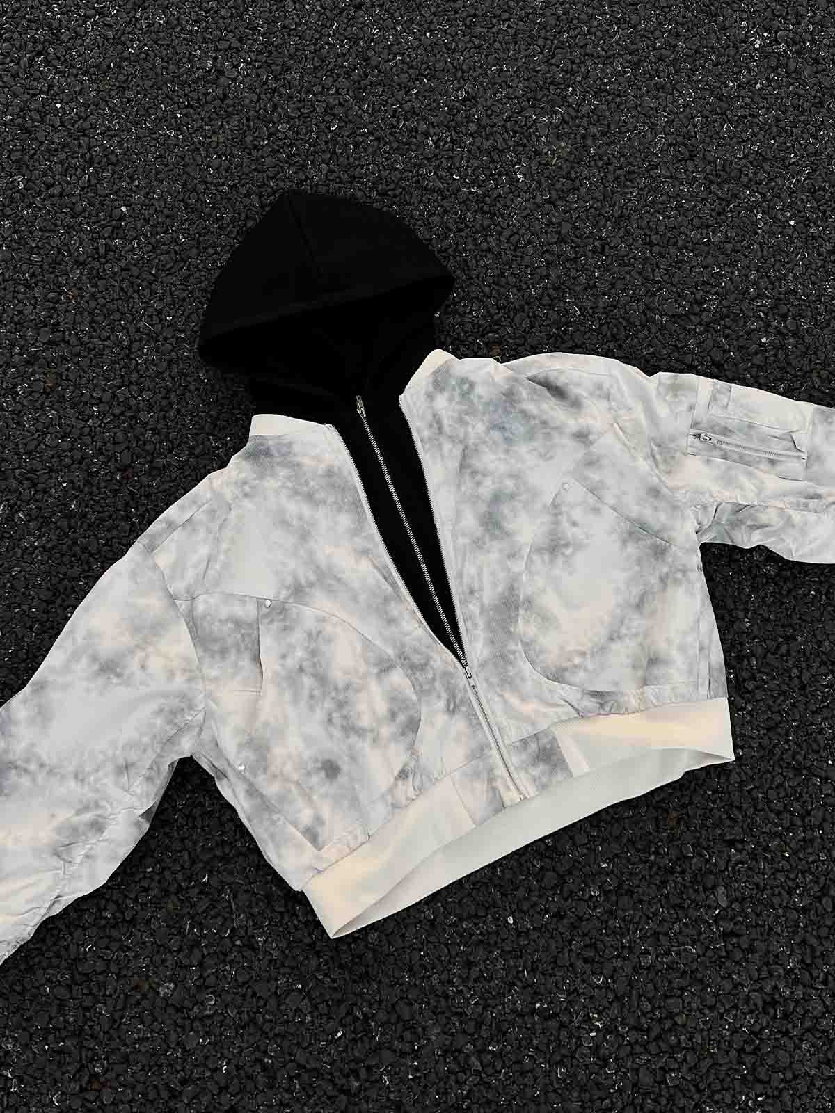 Zweiteilige Bomberjacke mit Farbverlauf und Kapuze im Patchwork-Imitat