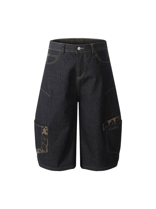 Jean patchwork en denim délavé à imprimé guépard