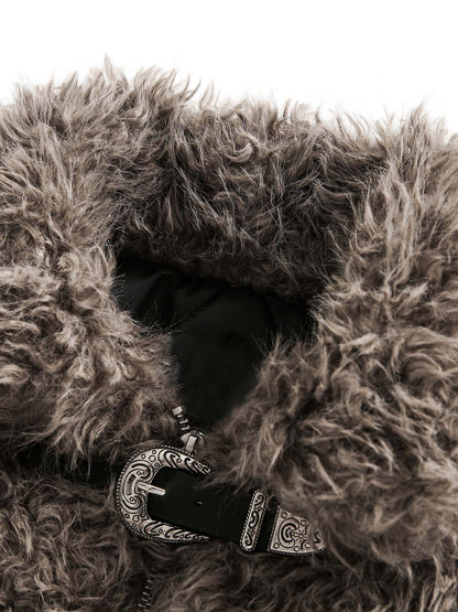 Thesupermade Kunstpelzjacke mit Metall-Lederknopf -2245