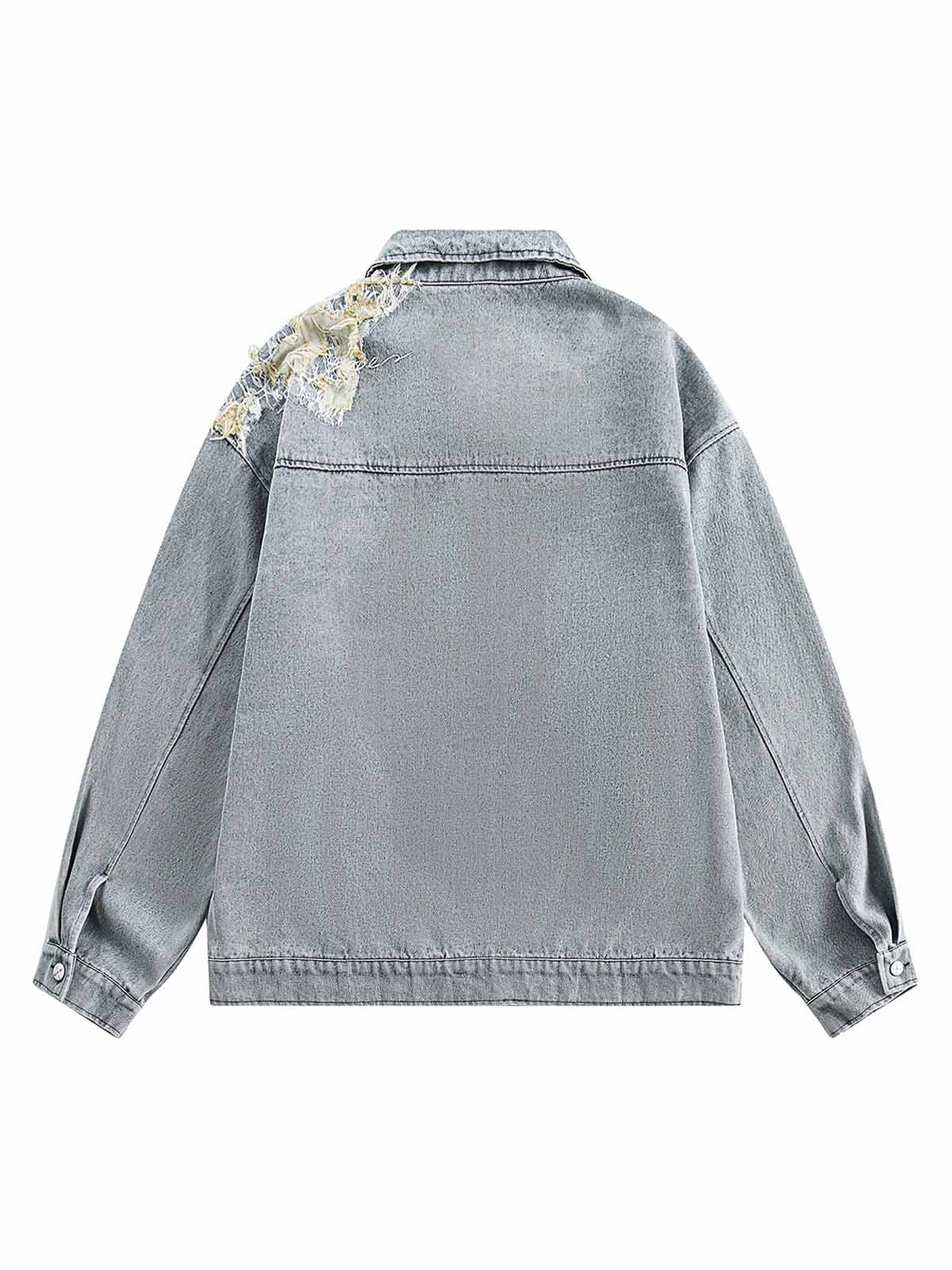 Thesupermade Washed Distressed Lace Patchwork Denim Jacket