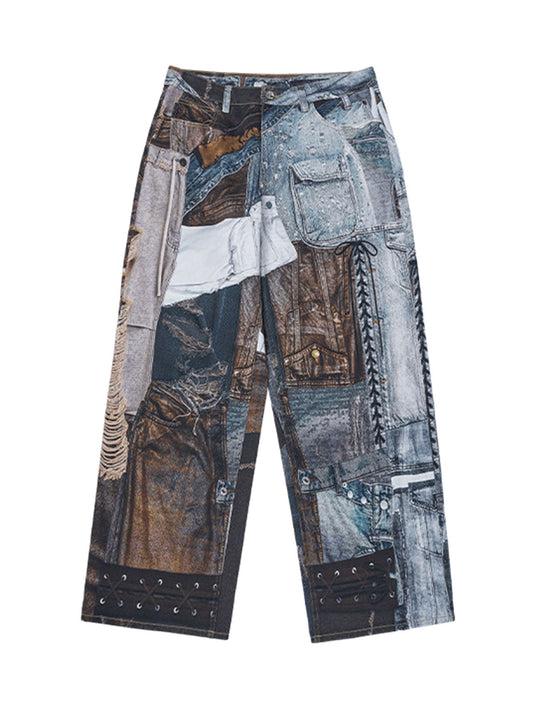 Verwaschene Patchwork-Baggy-Jeans