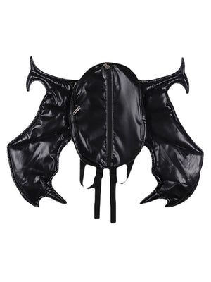 PU Leather Bat Wing Double Zipper Backpack