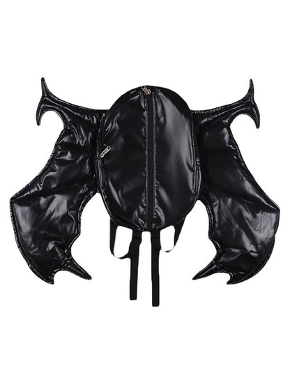 PU Leather Bat Wing Double Zipper Backpack