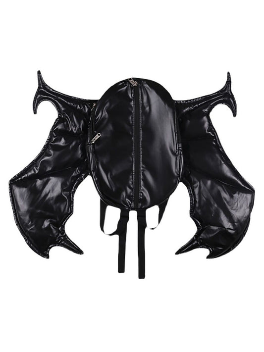 PU Leather Bat Wing Double Zipper Backpack