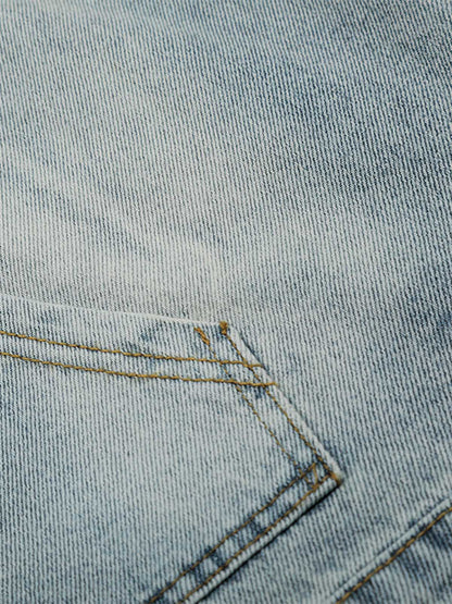 Embroidered Washed Distressed Denim Hoodie